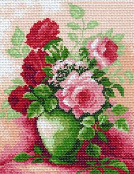 844-1 Розы в вазе - рисунок на канве (МП)