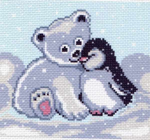 126-1 Мишка и пингвин - рисунок на канве (МП)