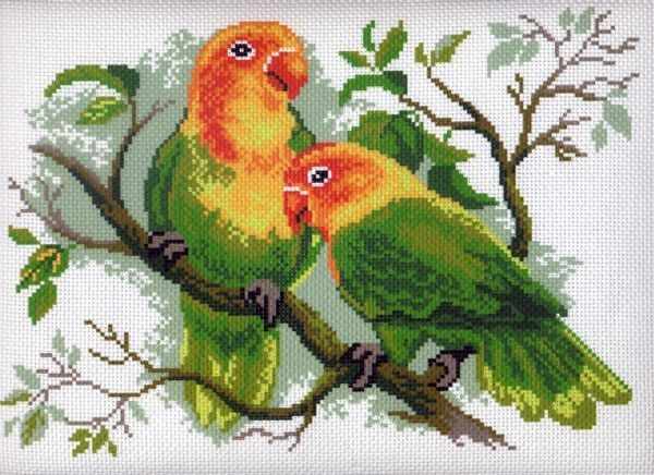 444 Попугаи неразлучники - рисунок на канве (МП)