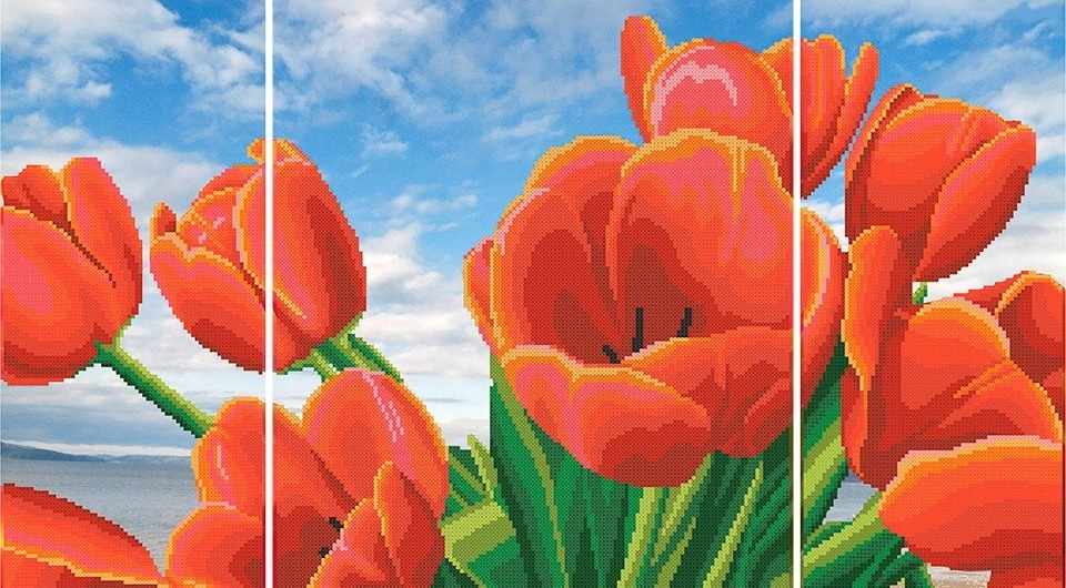 ММЦ-002 Тюльпаны триптих - схема для вышивания (MOSMARA)