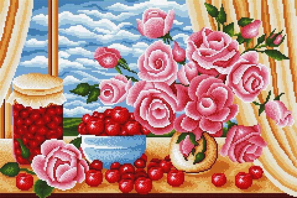 Алмазная вышивка 0040 "Розы на столе"