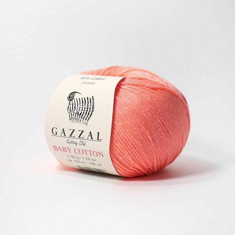 Пряжа GAZZAL Baby Cotton Gazzal Цвет.3460 Неоновый коралл