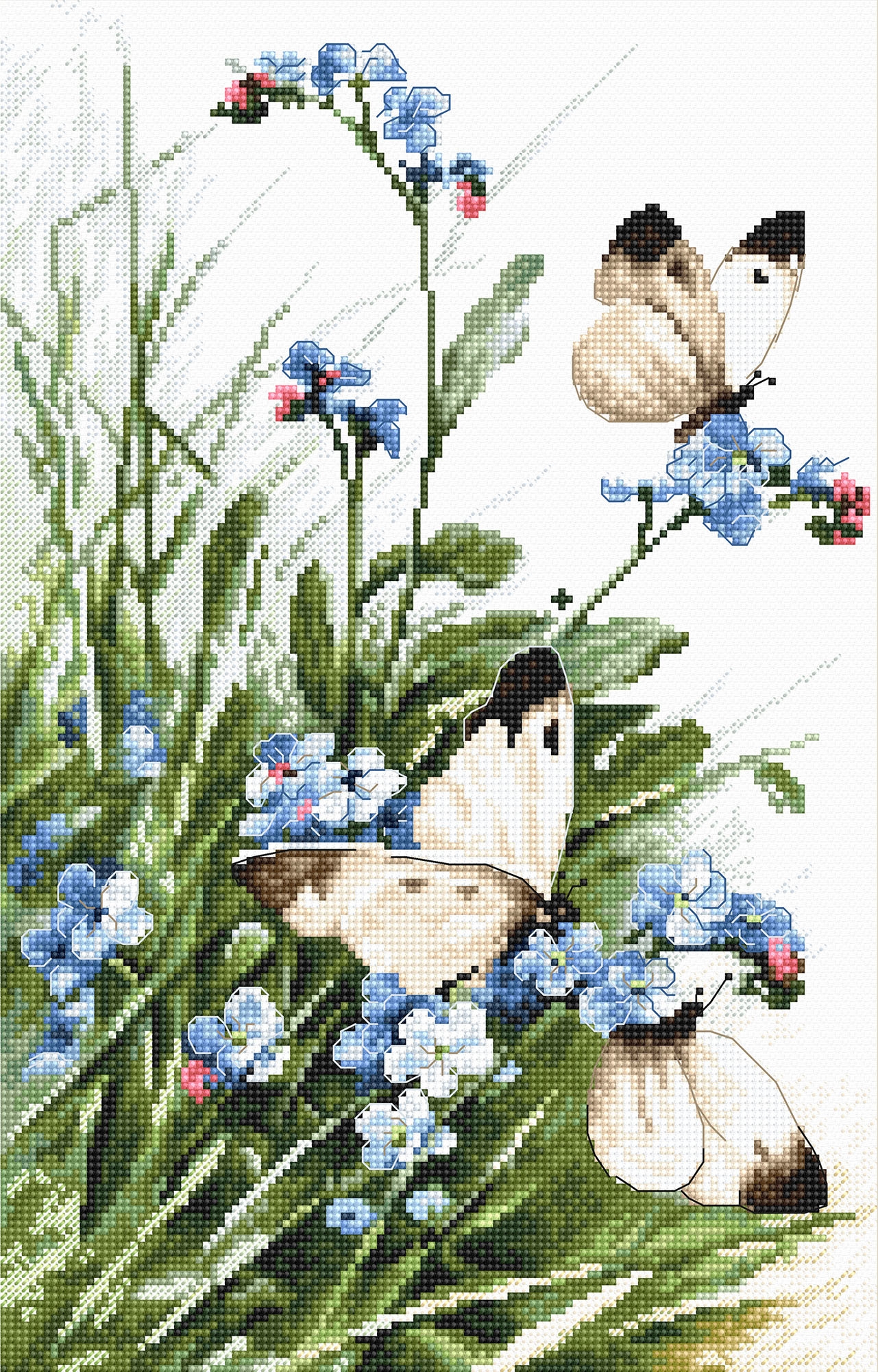 939 - Бабочки и голубые цветы