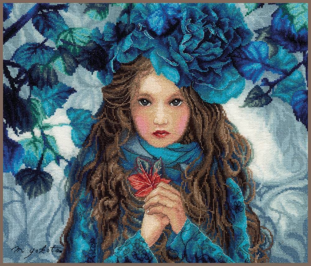 PN-0188640 Девушка с голубыми цветами