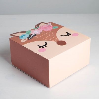 Подарочная коробка Дарите Счастье 4623253 Коробка складная «Олененок», 15 х 15 х 8 см подарочная коробка дарите счастье 3639713 коробка для цветов с pvc крышкой для тебя